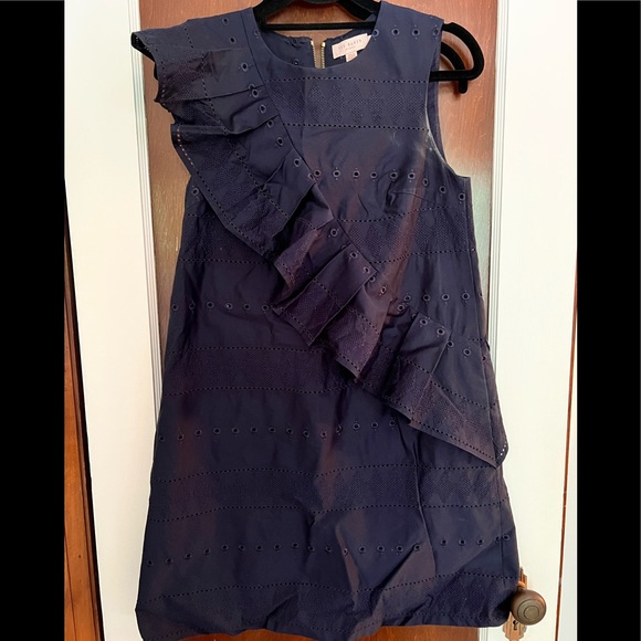 Ted Baker Embroidered Ruffle Stretch Cotton Shift Dress - Picture 5 of 5